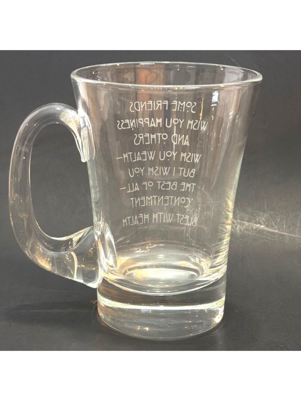 VTG 1990s Etched Glass Mug 16 oz Heavy Clear Friendship Blessing Coffee Tea Cup - Picture 4 of 10